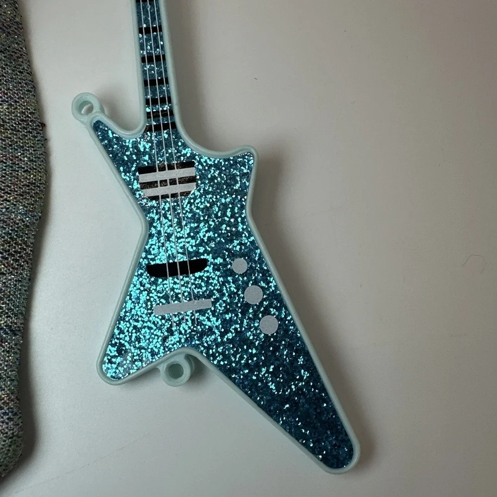 Vintage 1985 Jem and the Holograms Aja Blue Glitter Guitar Silver Tights Lot